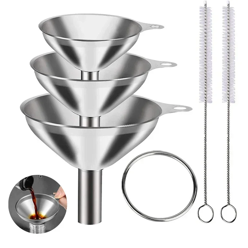 Kitchen Gadgets Latest - 3/5 個のステンレス鋼キッチン漏斗セット食品グレードの金属漏斗ボトル充填用小型漏斗エッセンシャルオイルスパイス用