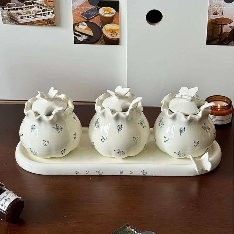 Kitchen Gadgets Vintage - 3個セットのヴィンテージ磁器製塩コショウ・砂糖ジャー、セラミック調味料ボックス、キッチンガジェット、調味料ボトル、収納オーガナイザー