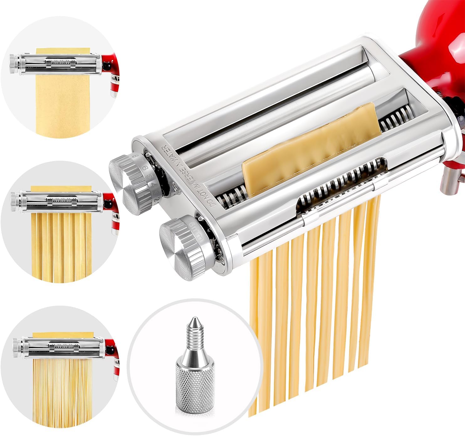 Kitchen Gadgets Mixer - キッチンエイドミキサー3-in-1パスタローラーカッターアタッチメント、スパゲッティ＆フェットチーネブレード、8段階の厚さ調整、耐久性のある金属構造
