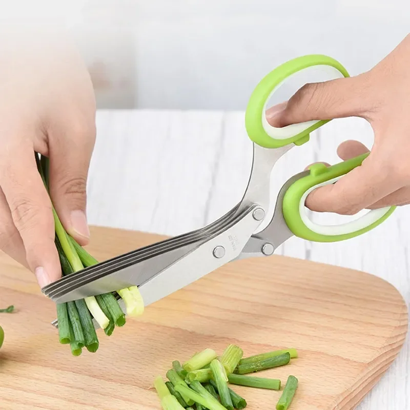 Herb Scissors 5 Blade - ハーブはさみステンレス鋼5枚刃キッチンはさみ家庭用野菜カッターカバー付き多機能キッチンガジェット