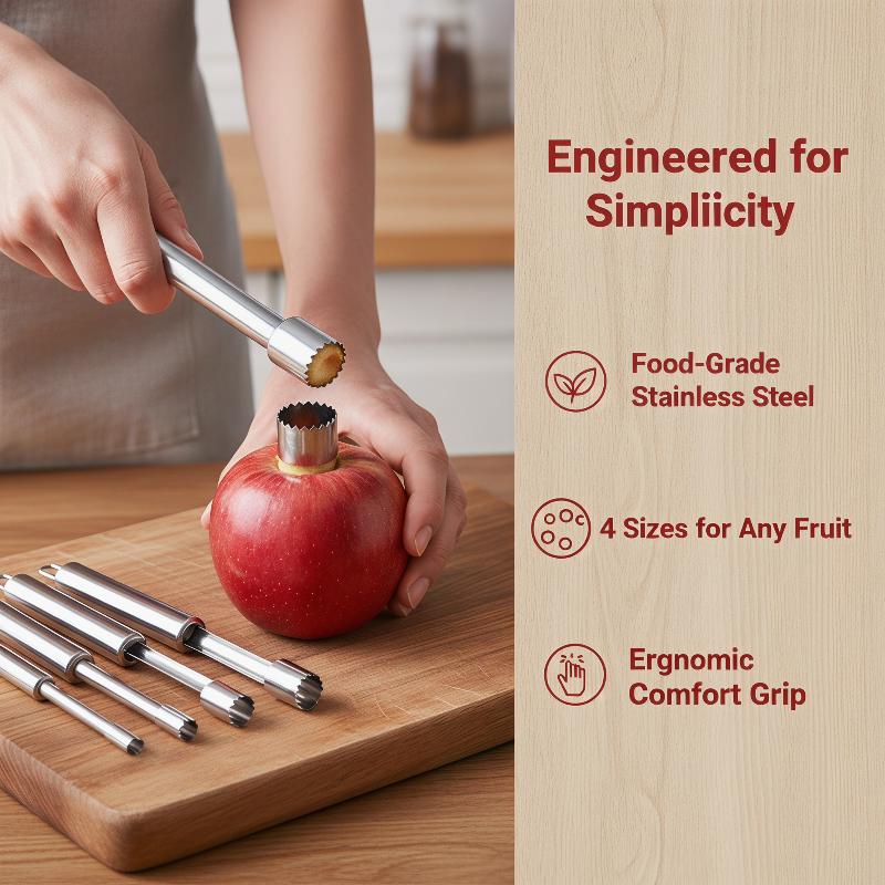 Kitchen Gadgets Kitchen - 4 個フルーツコアリムーバーカッターキッチンガジェットステンレス鋼ホームツールリンゴ赤ナツメチェリーコアラーフルーツコア除去ツール