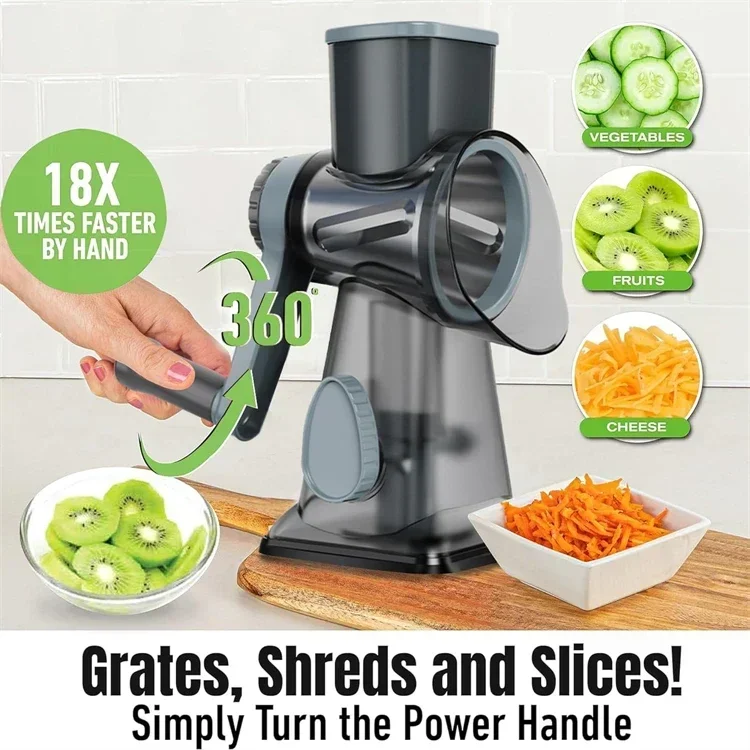 Kitchen Gadgets New 2025 - 2025年式 3-in-1回転式チーズグレーター 多機能手動野菜スライサー ナッツグラインダー キッチン必需品