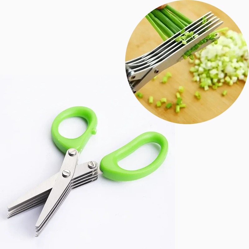 Herb Scissors 5 Blade - 時間節約ハーブはさみ 5枚刃 ステンレス製ネギカッター 手動野菜チョッパー キッチンガジェット クリーニングブラシ付き