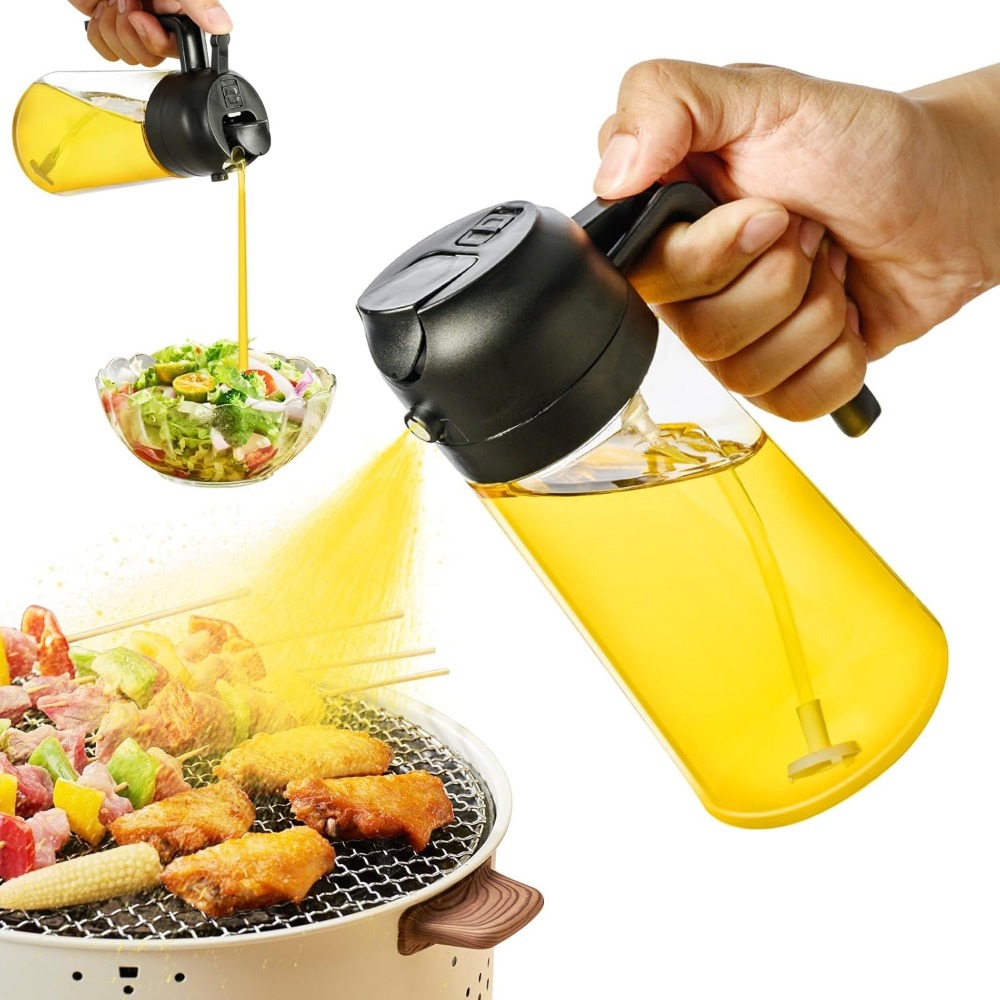 Kitchen Gadgets Oil Spray - 調理用16オンス/470mlオリーブオイルスプレー - キッチンガジェット、エアフライヤー、サラダ、バーベキュー用の2 in 1ガラスオリーブオイルディスペンサー