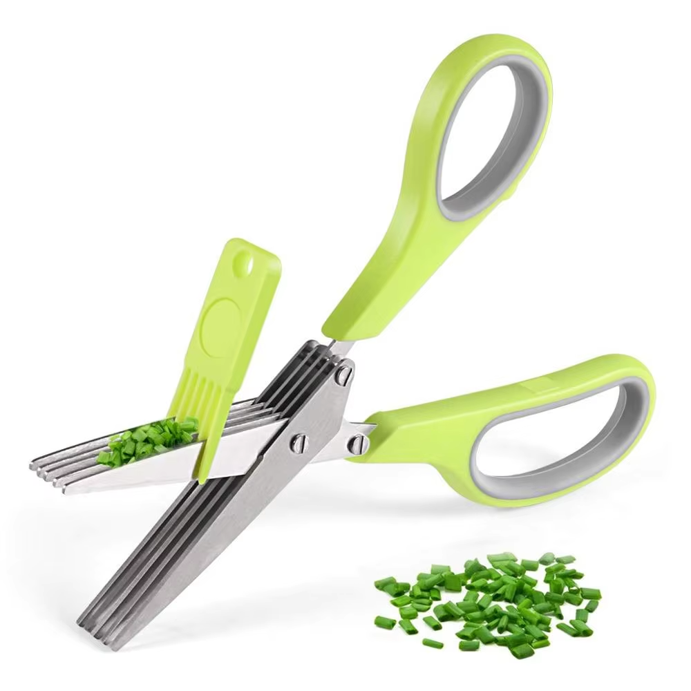 Herb Scissors 5 Blade - ステンレス鋼のハーブとタマネギのはさみ、クリーニングブラシ、キッチンスカリオンチョッパーカッター、yy026,5ブレード