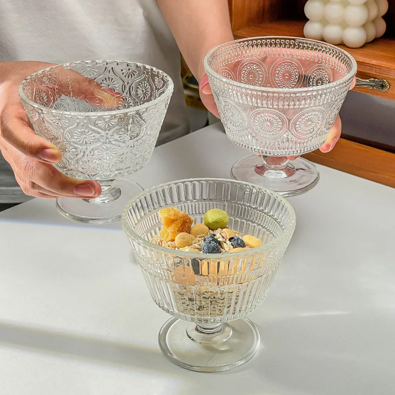 Kitchen Gadgets Vintage - ヴィンテージレリーフフラワーガラスカップ ホームアイスクリームデザートボウル キッチンガジェット カクテルグラスカップ m