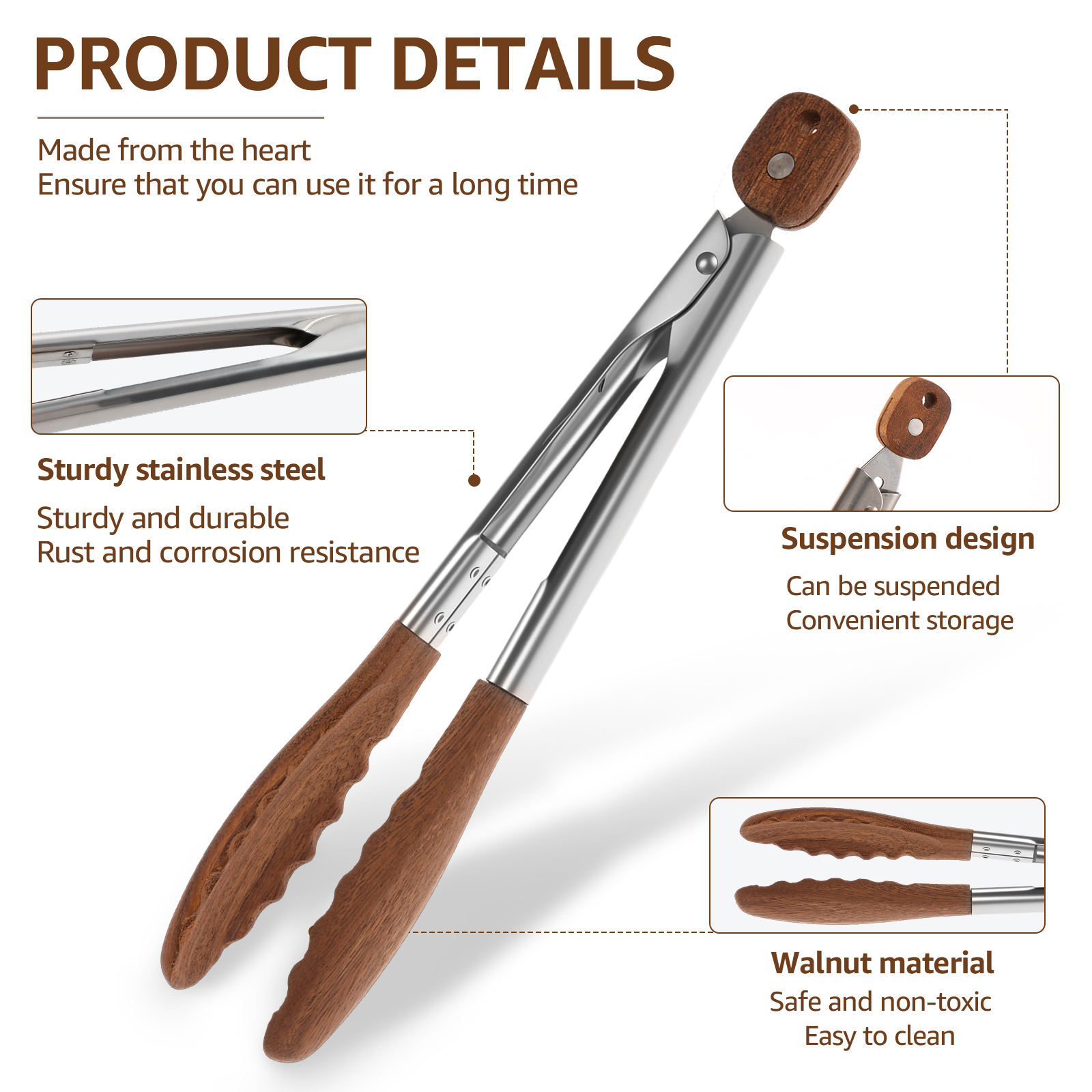 2/3 個フードトングクルミ材キッチン調理トング耐熱人間工学 - Kitchen Gadgets Latest のレビューと価格