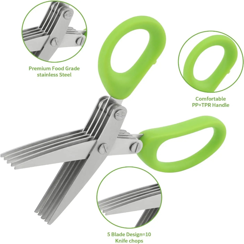 時間節約ハーブはさみ 5枚刃 ステンレス製ネギカッター 手動 - Herb Scissors 5 Blade のレビューと価格