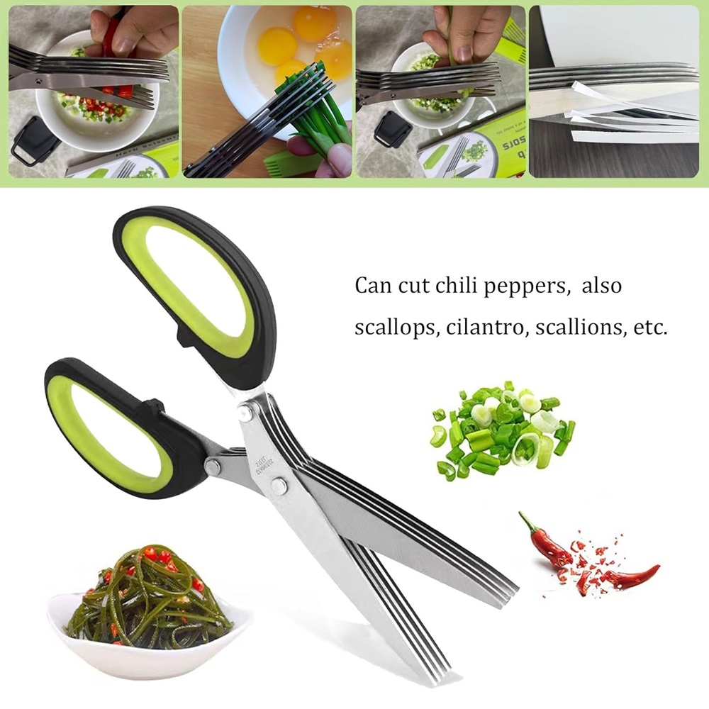 多層はさみ キッチンはさみ 5枚刃 ステンレス鋼 玉ねぎカッ - Herb Scissors 5 Blade のレビューと価格