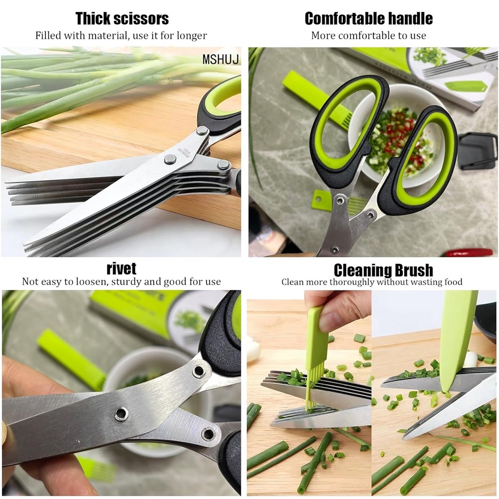 多層はさみ キッチンはさみ 5枚刃 ステンレス鋼 玉ねぎカッ - Herb Scissors 5 Blade のレビューと価格