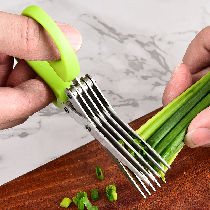 ステンレス製多層3枚刃・5枚刃ネギはさみ キッチン野菜カッタ - Herb Scissors 5 Blade のレビューと価格