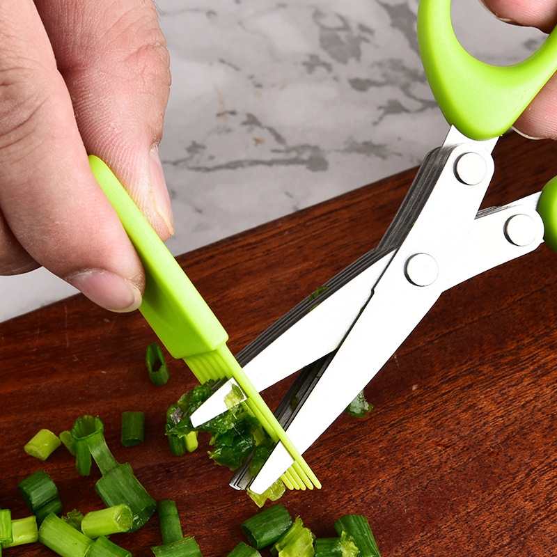 ステンレス製多層3枚刃・5枚刃ネギはさみ キッチン野菜カッタ - Herb Scissors 5 Blade のレビューと価格