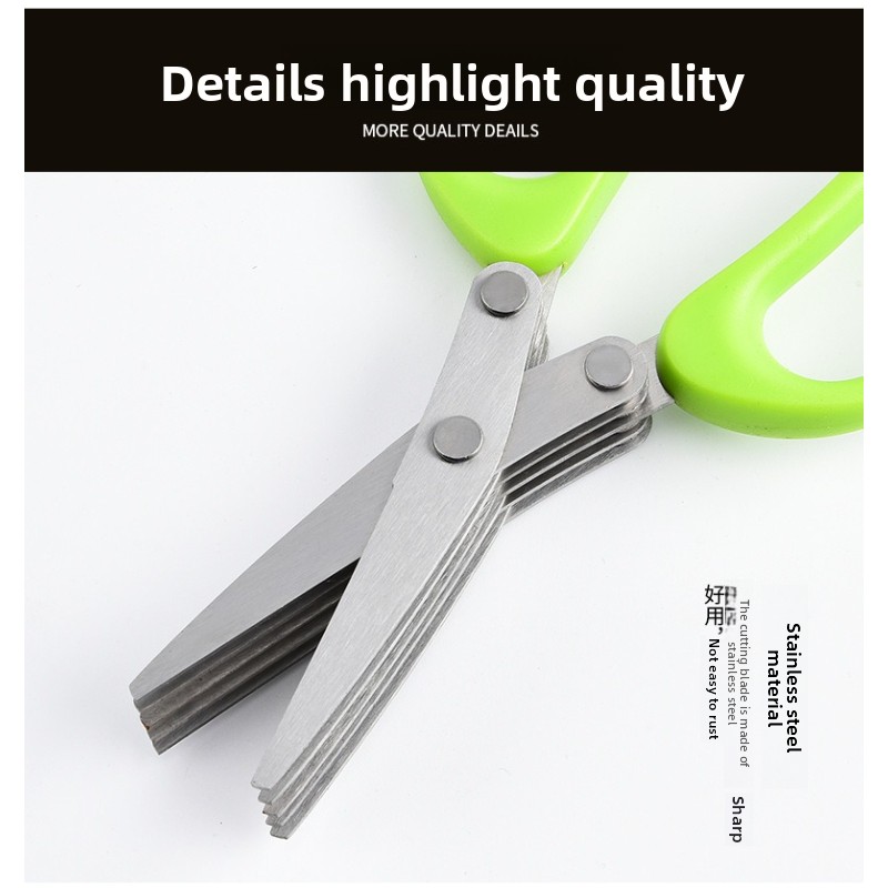 ステンレス製多層3枚刃・5枚刃ネギはさみ キッチン野菜カッタ - Herb Scissors 5 Blade のレビューと価格